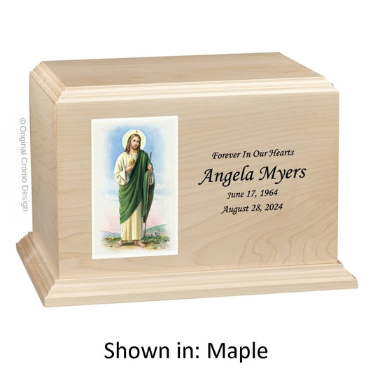 Catholic cremation urn with Saint Jude  Wood finish by Cromo NB