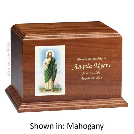 Catholic cremation urn with Saint Jude  Wood finish by Cromo NB