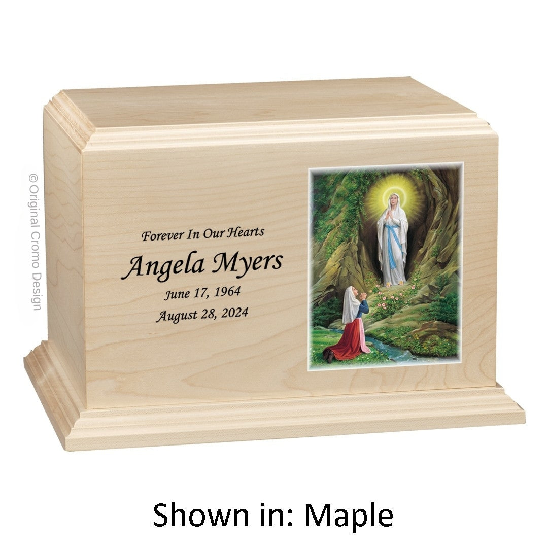Catholic cremation urn with Saint Therese  Wood finish by Cromo NB