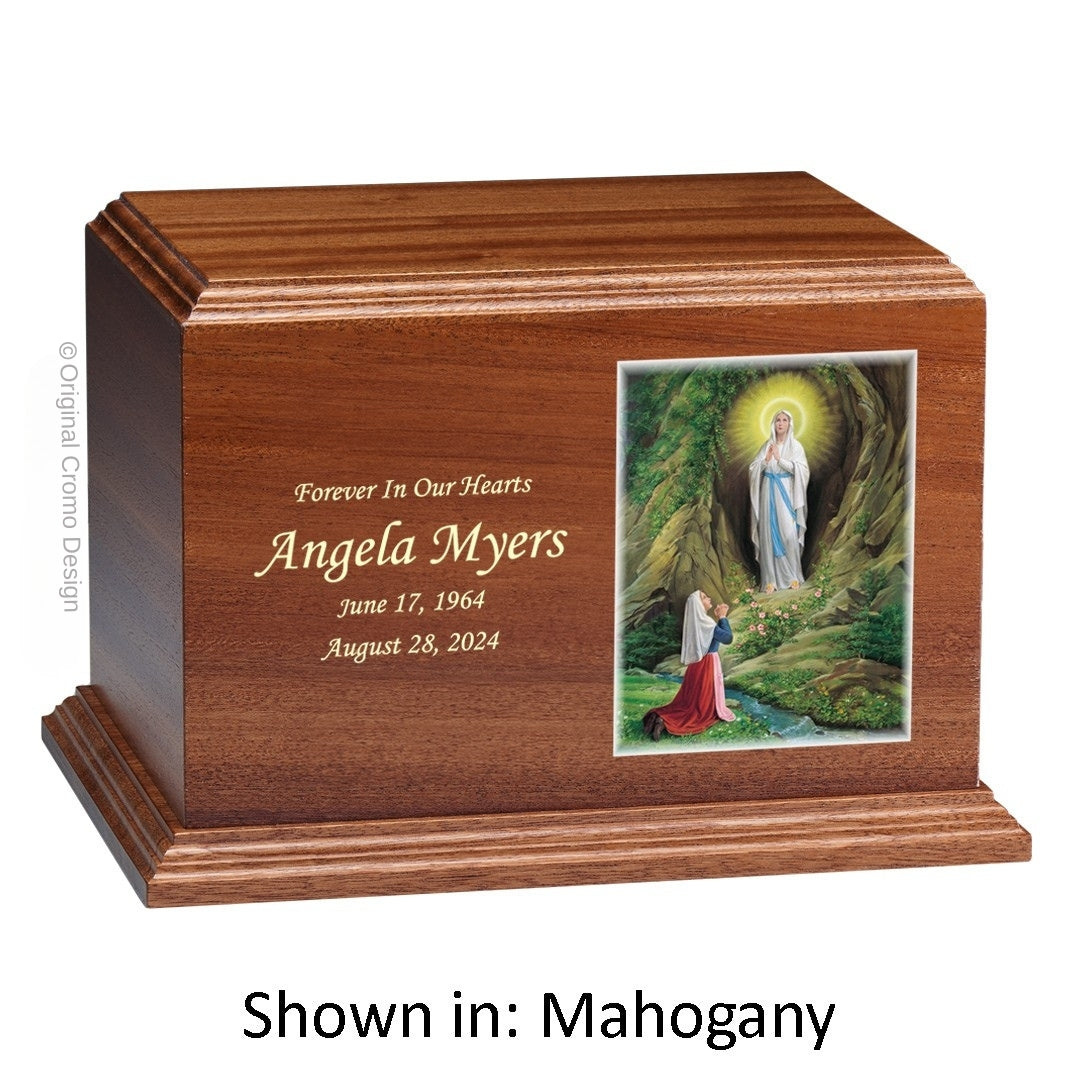 Catholic cremation urn with Saint Therese  Wood finish by Cromo NB
