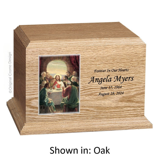 Catholic cremation urn with Saint Therese  Wood finish by Cromo NB