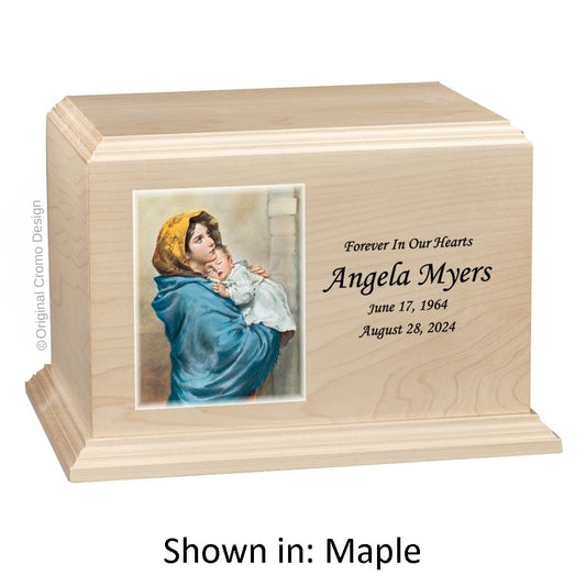 Catholic cremation urn with Our Lady of Lourdes  Wood finish by Cromo NB