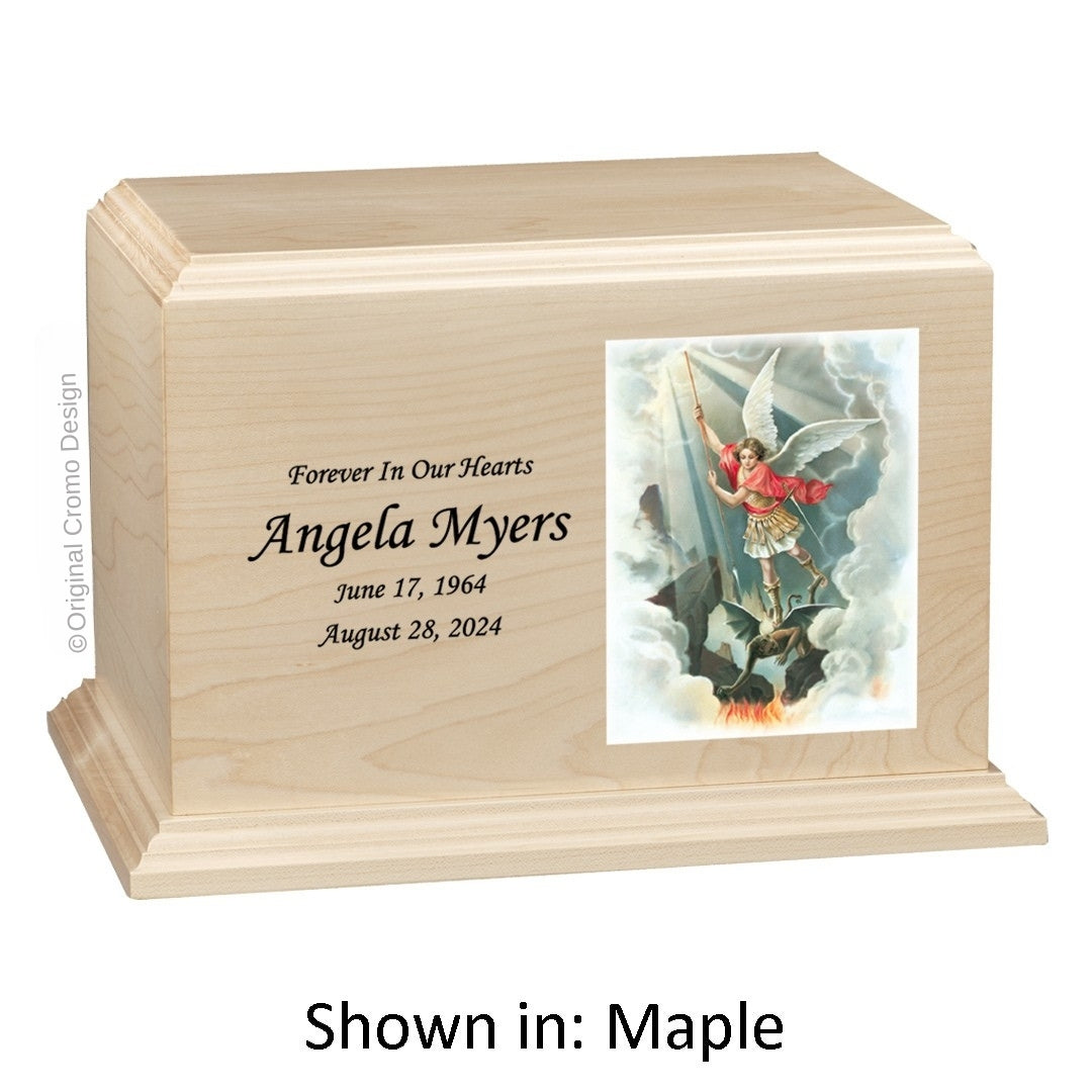 Catholic cremation urn with Madonna of The Street  Wood finish by Cromo NB