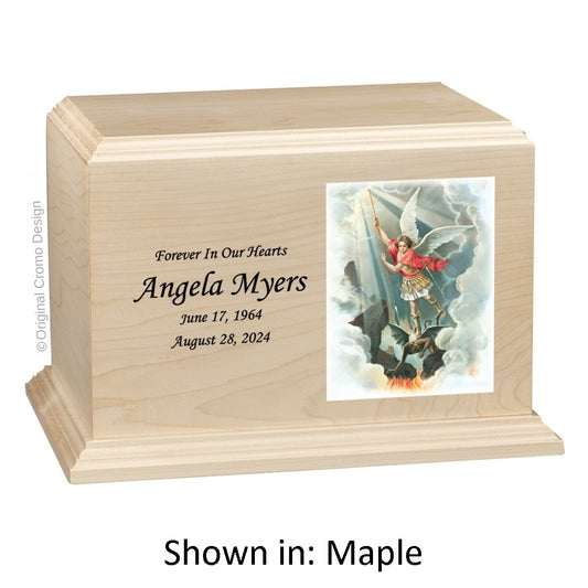 Catholic cremation urn with Madonna of The Street  Wood finish by Cromo NB