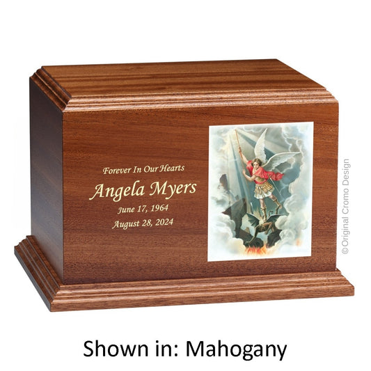 Catholic cremation urn with Madonna of The Street  Wood finish by Cromo NB