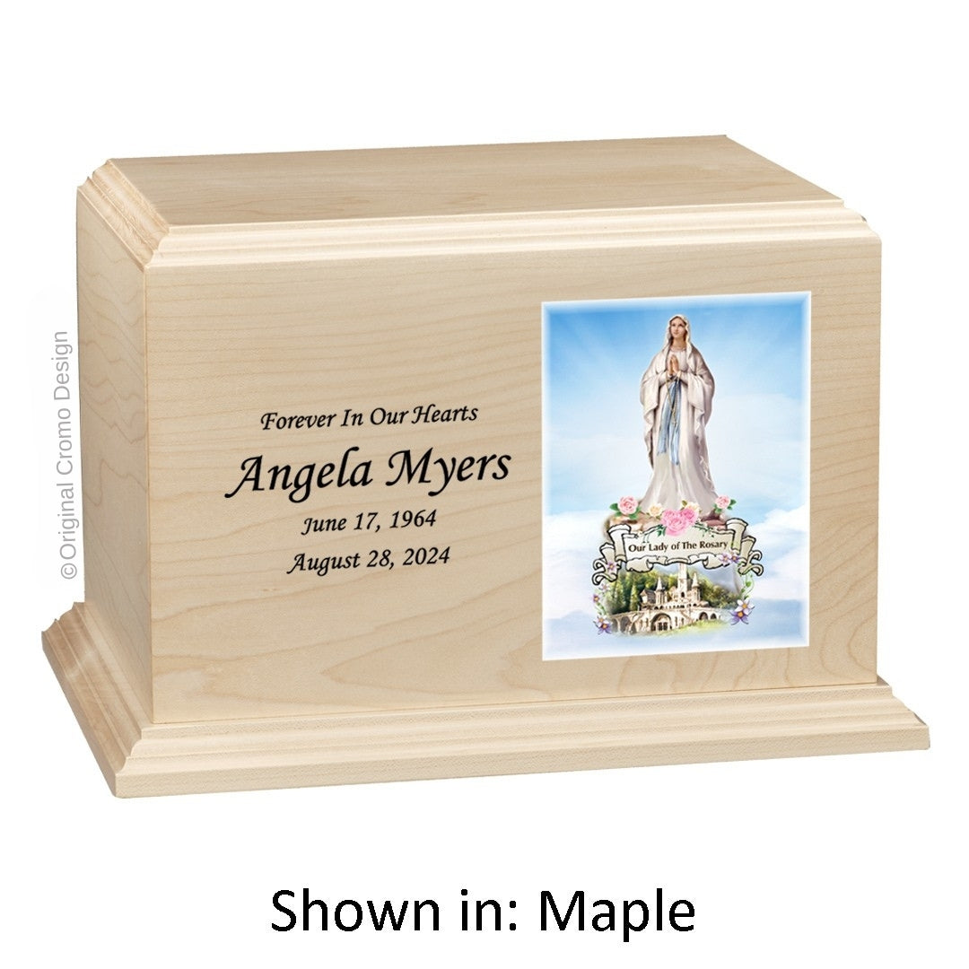 Catholic cremation urn with Pieta Michelangelo  Wood finish by Cromo NB