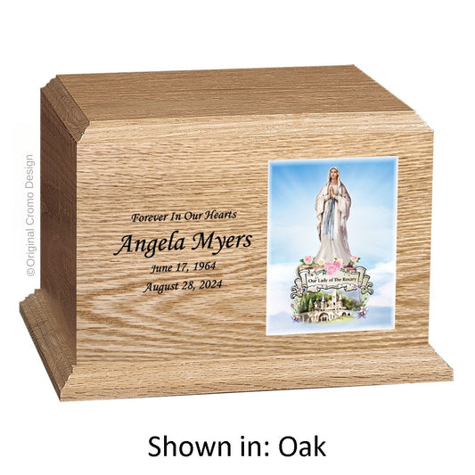 Catholic cremation urn with Madonna of The Street  Wood finish by Cromo NB