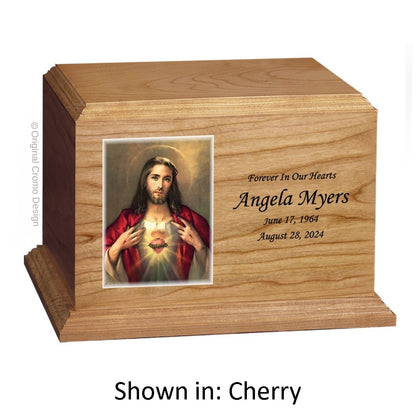 Catholic cremation urn with Saint Patrick  Wood finish by Cromo NB