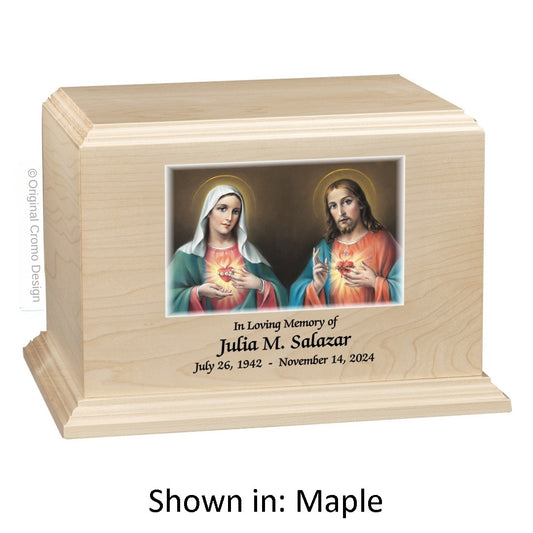 Catholic cremation urn with Sacred Heart of Jesus  Wood finish by Cromo NB