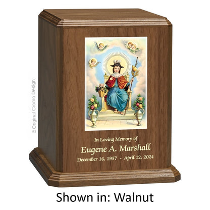 Catholic cremation urn with Saint Christopher  Wood finish by Cromo NB