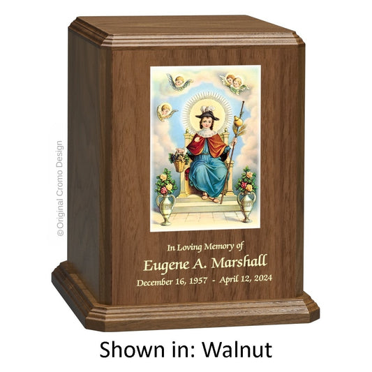 Catholic cremation urn with Saint Christopher  Wood finish by Cromo NB