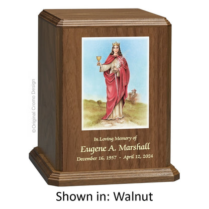 Catholic cremation urn with Divine Mercy English  Wood finish by Cromo NB