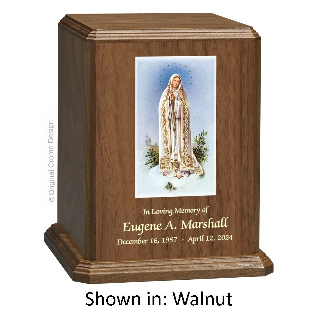 Catholic cremation urn with Praying Hands  Wood finish by Cromo NB