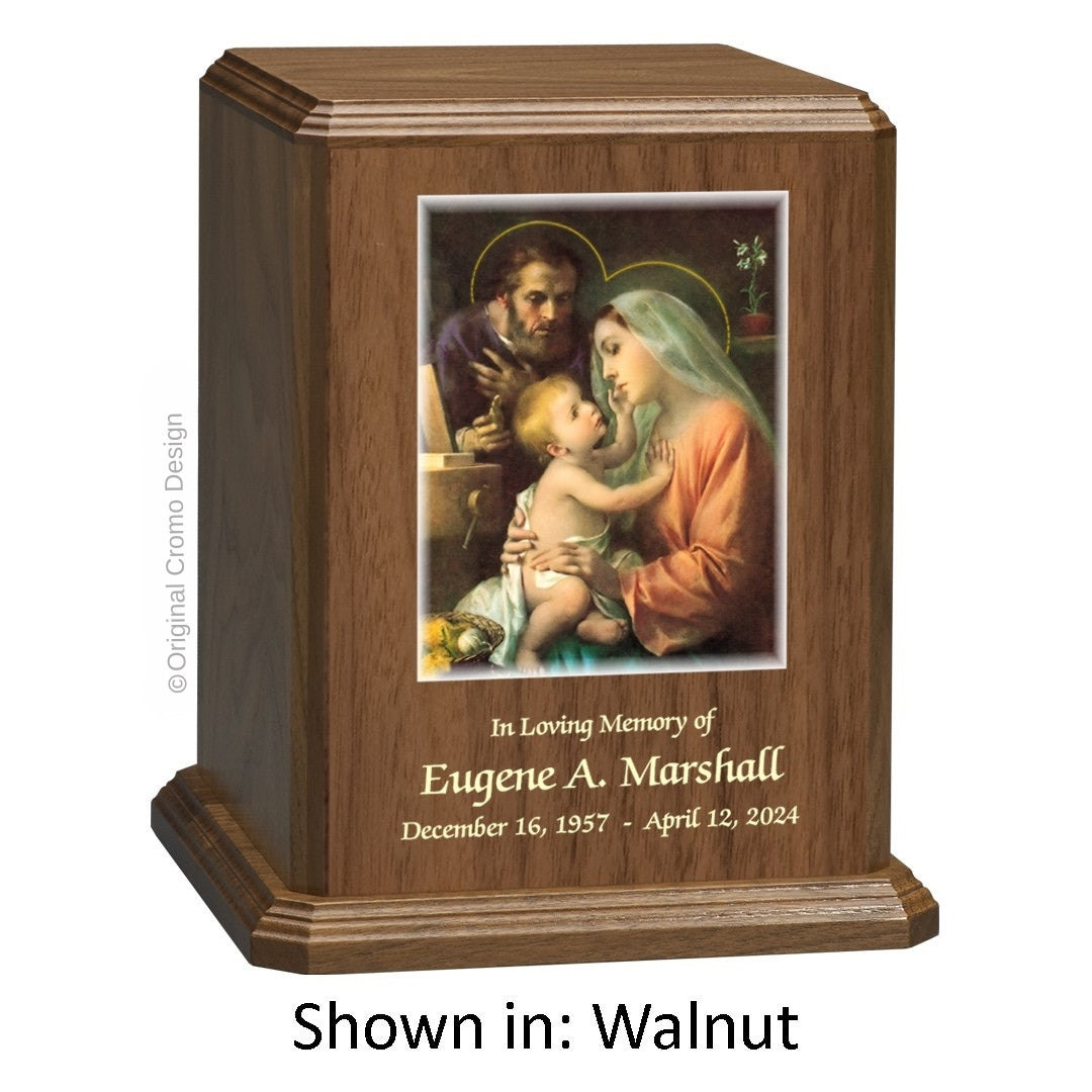 Catholic cremation urn with Immaculate Heart of Mary  Wood finish by Cromo NB