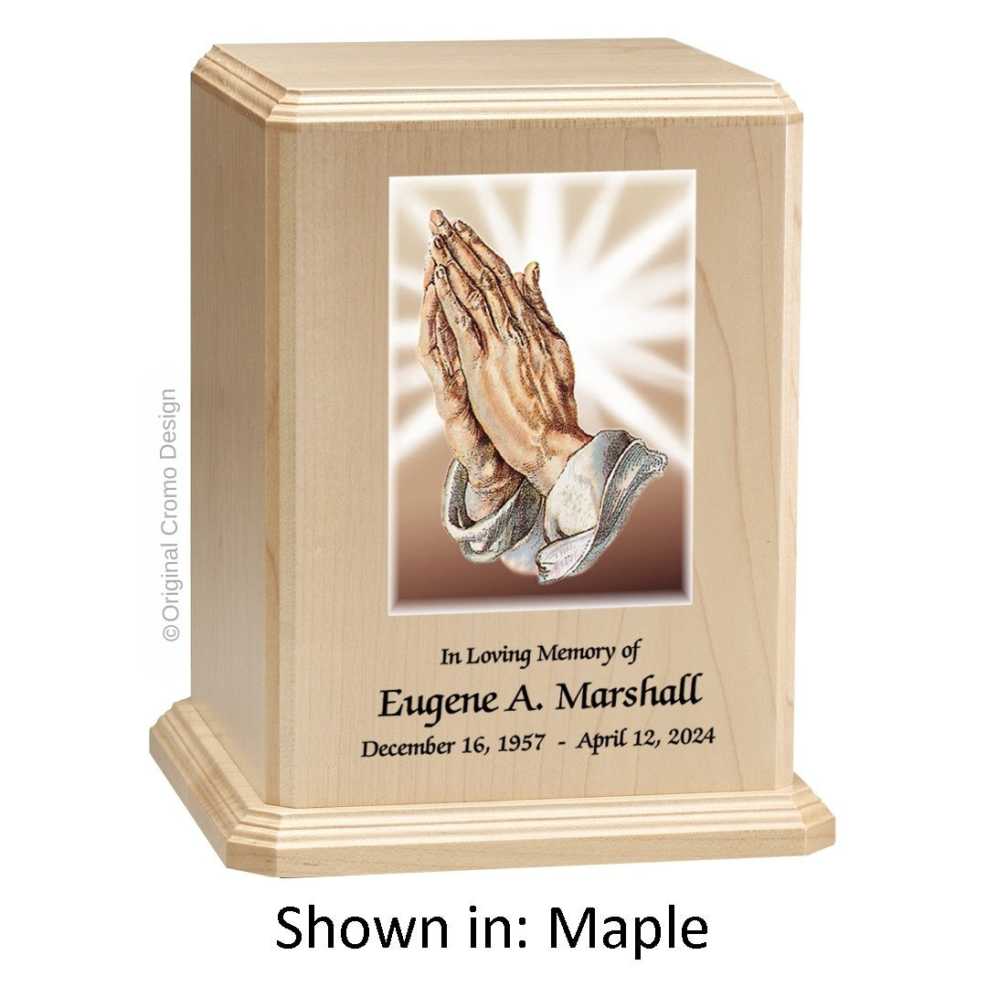 Catholic cremation urn with Sacred Heart of Jesus  Wood finish by Cromo NB