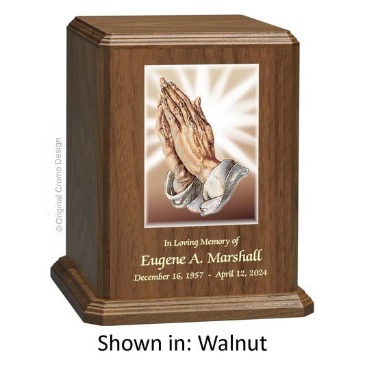 Catholic cremation urn with Infant of Prague  Wood finish by Cromo NB