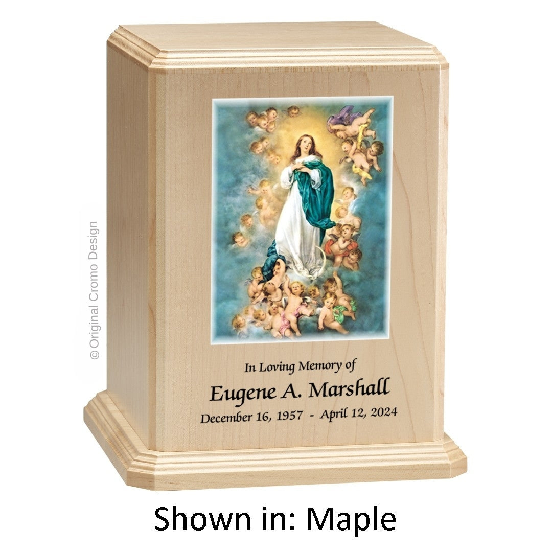 Catholic cremation urn with Praying Hands  Wood finish by Cromo NB