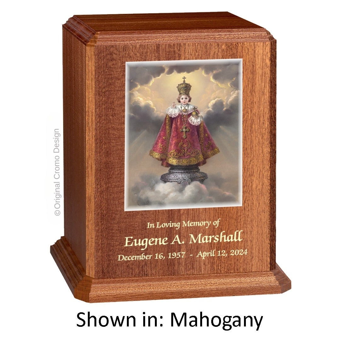 Catholic cremation urn with Immaculate Heart of Mary  Wood finish by Cromo NB