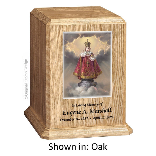 Catholic cremation urn with Immaculate Heart of Mary  Wood finish by Cromo NB