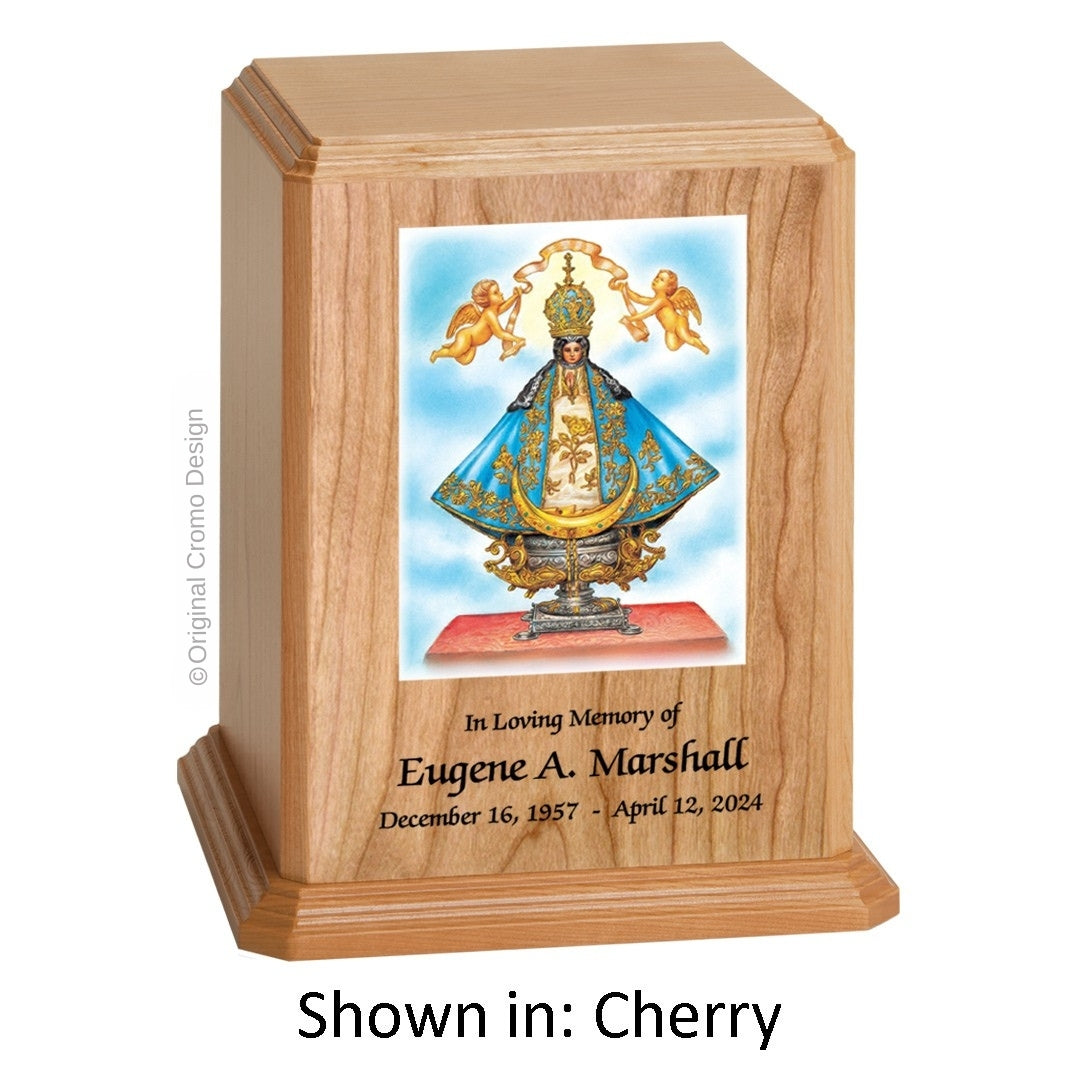 Catholic cremation urn with Infant of Prague  Wood finish by Cromo NB
