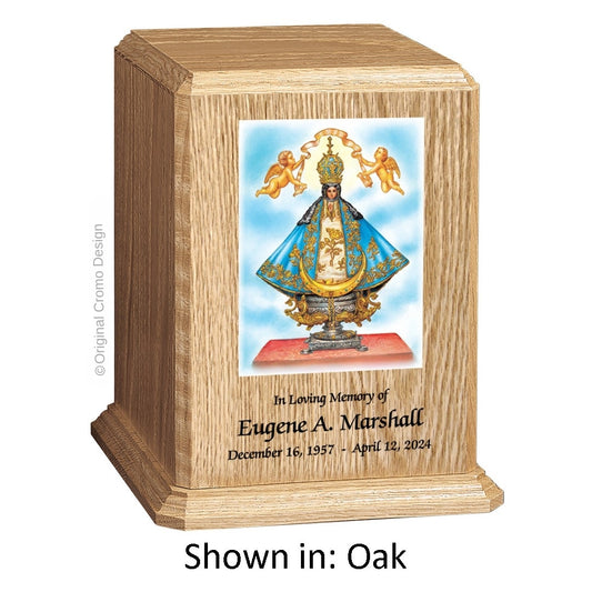 Catholic cremation urn with Infant of Prague  Wood finish by Cromo NB