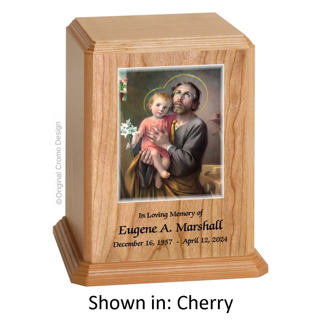 Catholic cremation urn with Our Lady of San Juan de Lagos  Wood finish by Cromo NB