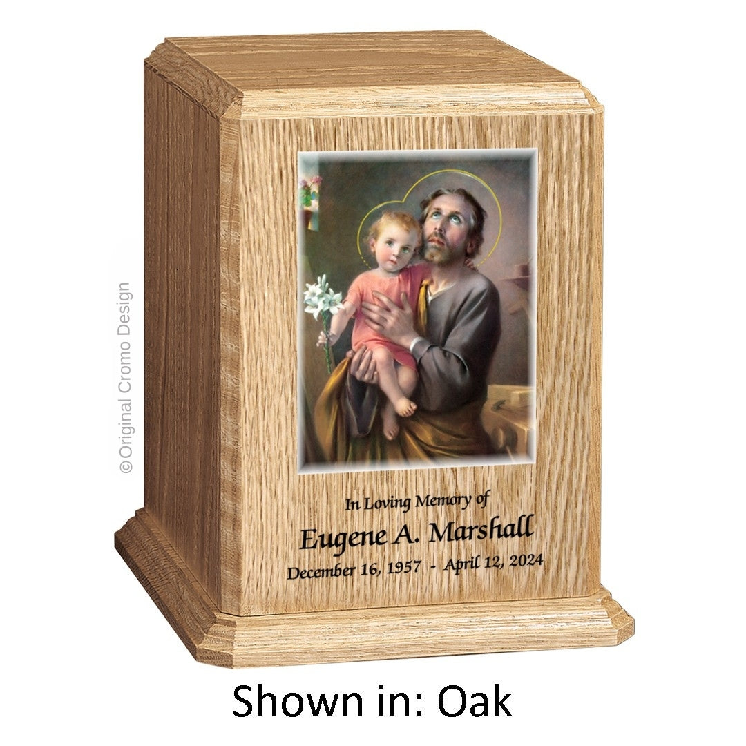 Catholic cremation urn with Our Lady of San Juan de Lagos  Wood finish by Cromo NB