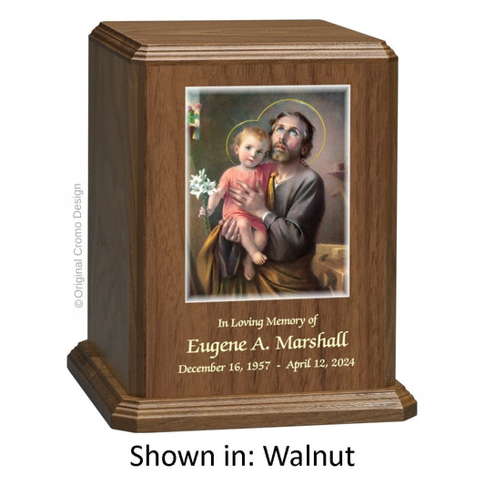 Catholic cremation urn with Saint Jude  Wood finish by Cromo NB