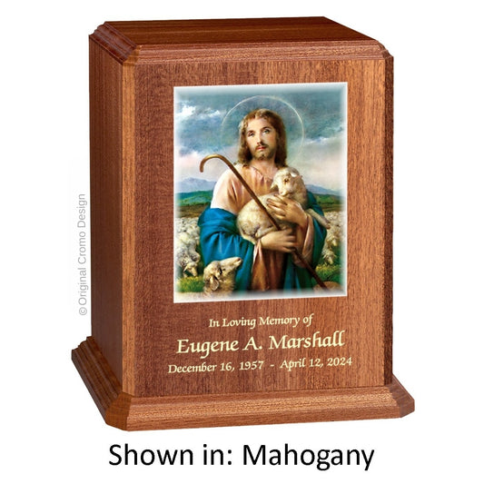 Catholic cremation urn with Saint Joseph  Wood finish by Cromo NB