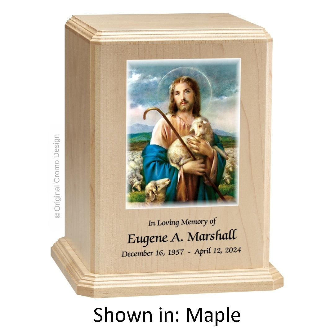 Catholic cremation urn with Saint Joseph  Wood finish by Cromo NB
