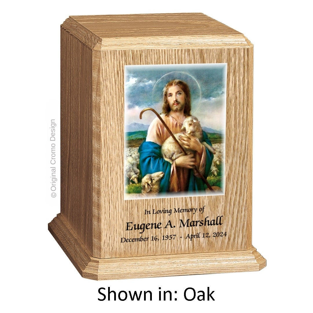 Catholic cremation urn with Saint Joseph  Wood finish by Cromo NB