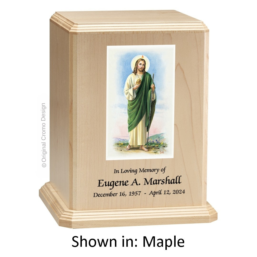 Catholic cremation urn with Jesus Praying  Wood finish by Cromo NB