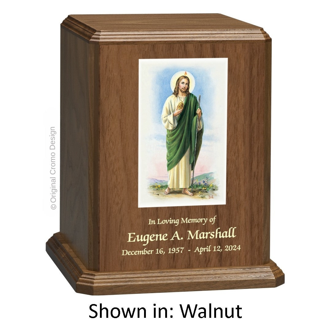 Catholic cremation urn with Madonna of The Street  Wood finish by Cromo NB