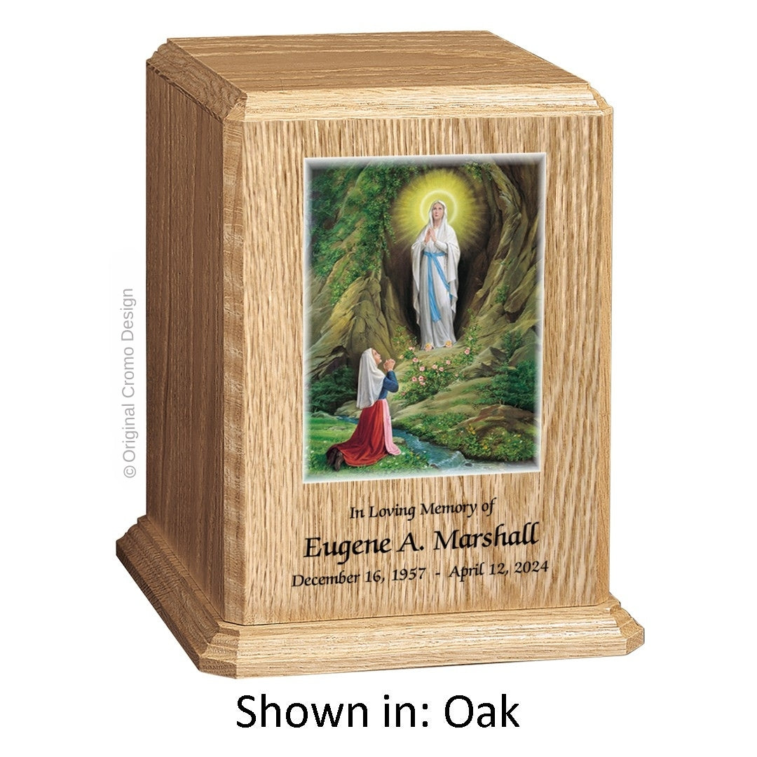 Catholic cremation urn with Saint Patrick  Wood finish by Cromo NB