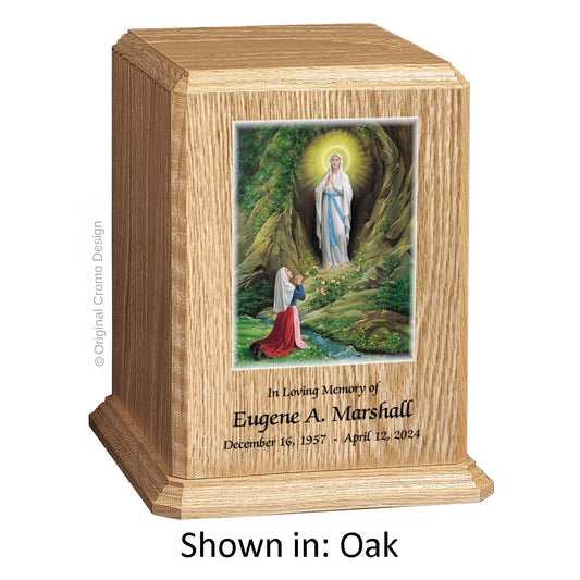 Catholic cremation urn with Saint Patrick  Wood finish by Cromo NB