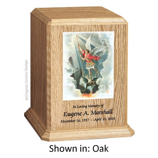 Catholic cremation urn with Saint Jude  Wood finish by Cromo NB