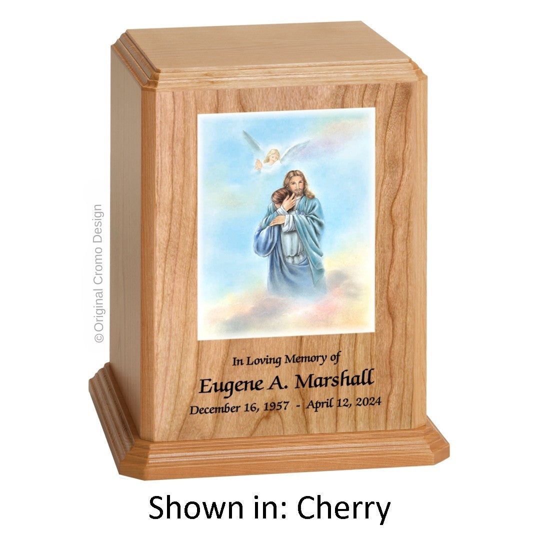 Catholic cremation urn with Pieta Michelangelo  Wood finish by Cromo NB