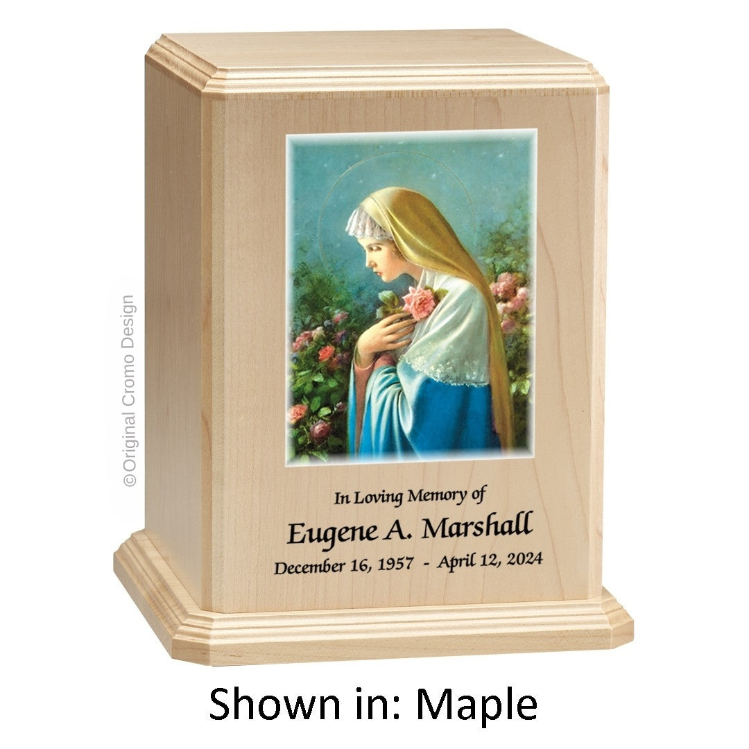 Catholic cremation urn with Pieta Michelangelo  Wood finish by Cromo NB