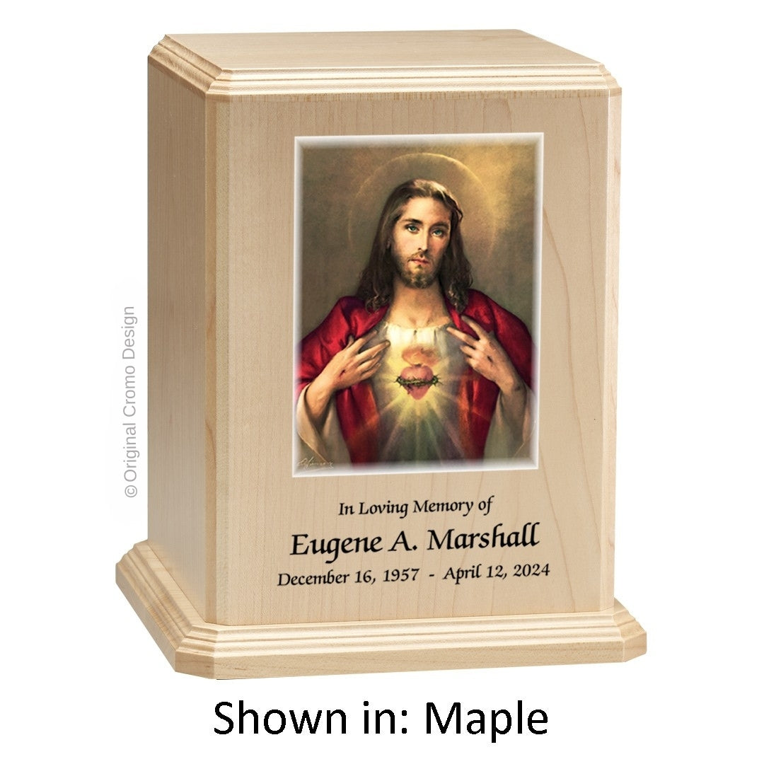 Catholic cremation urn with Saint Michael Archangel  Wood finish by Cromo NB