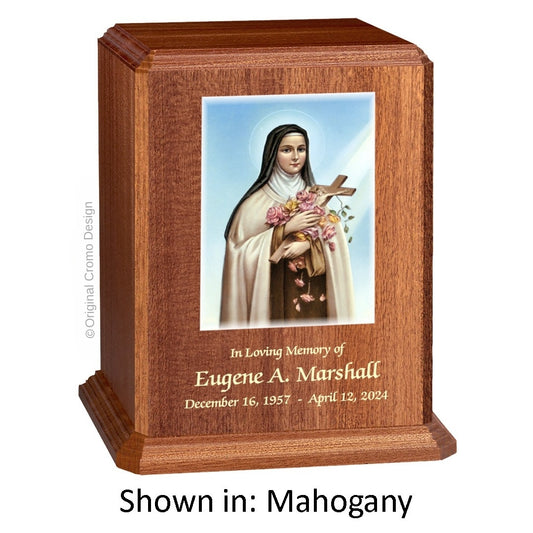 Catholic cremation urn with Saint Patrick  Wood finish by Cromo NB