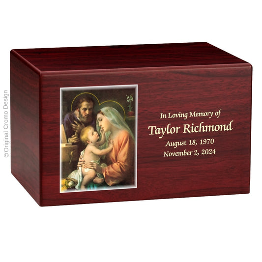 Catholic cremation urn with Holy Family  Wood finish by Cromo NB