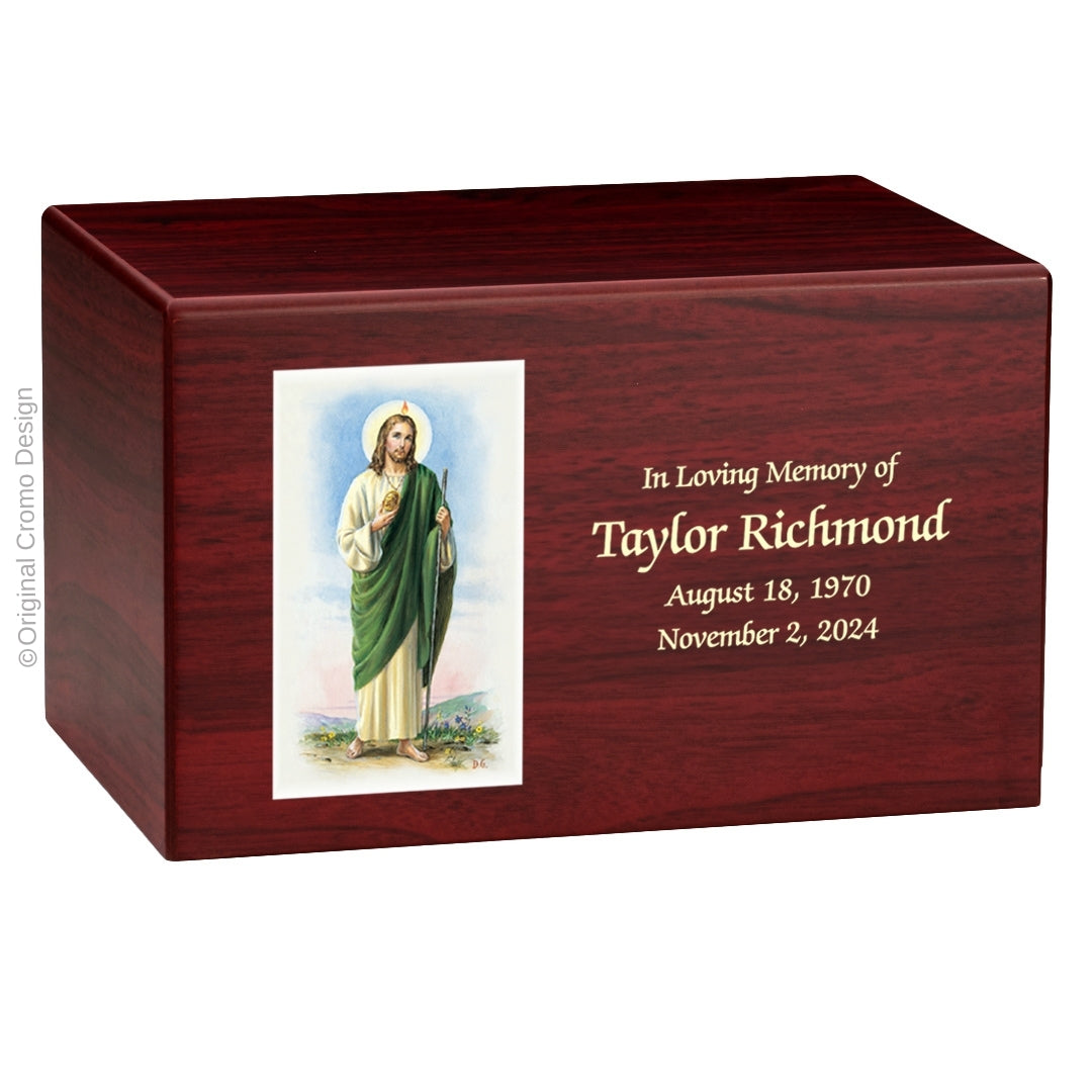 Catholic cremation urn with Our Lady of Lourdes  Wood finish by Cromo NB