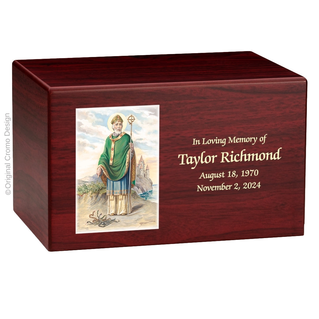 Catholic cremation urn with Paradise Jesus Hugging  Wood finish by Cromo NB