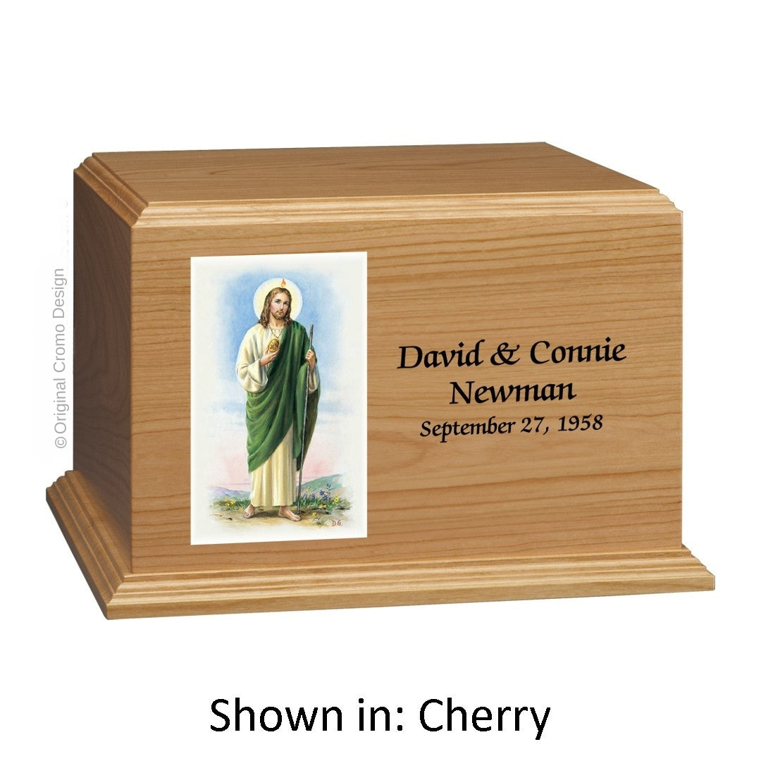 Catholic cremation urn with Saint Jude  Wood finish by Cromo NB
