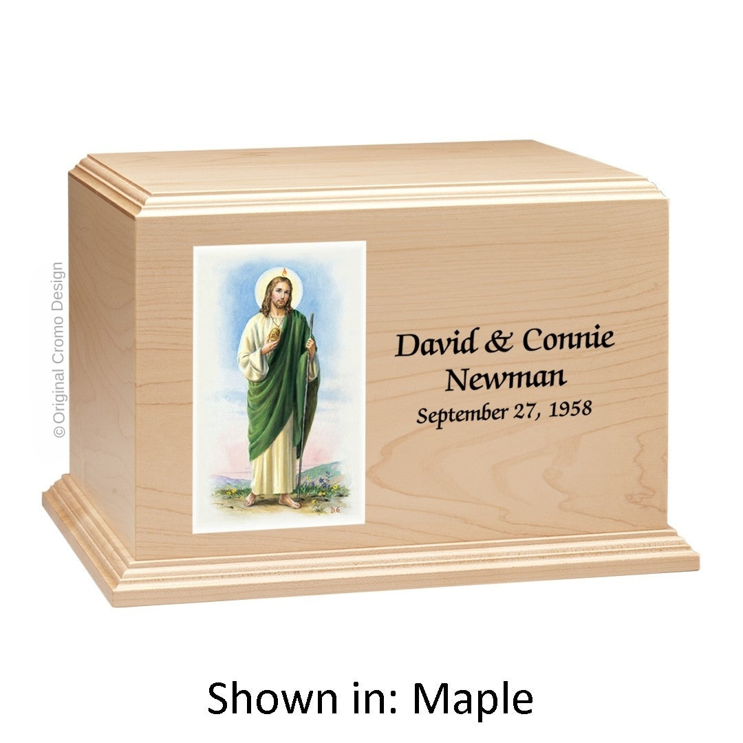 Catholic cremation urn with Saint Jude  Wood finish by Cromo NB