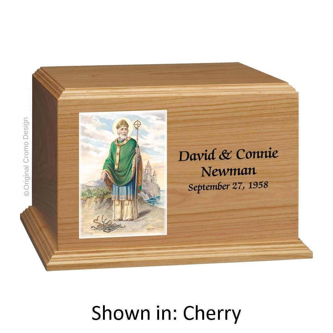 Catholic cremation urn with Our Lady of Lourdes  Wood finish by Cromo NB
