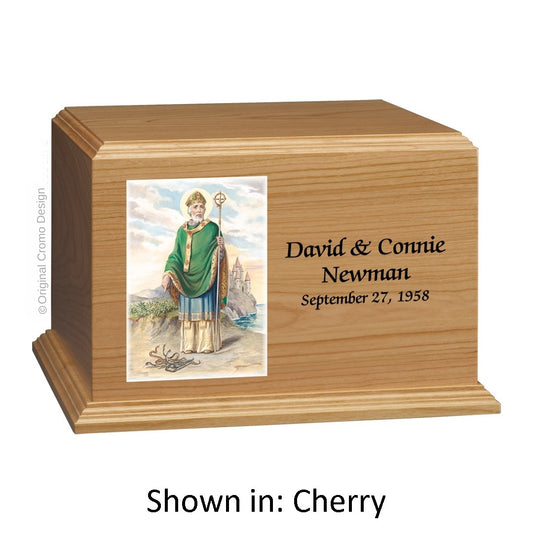Catholic cremation urn with Our Lady of Lourdes  Wood finish by Cromo NB
