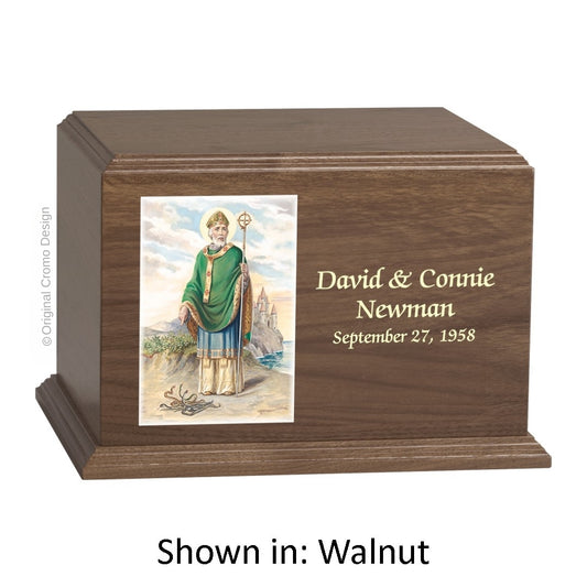 Catholic cremation urn with Our Lady of Lourdes  Wood finish by Cromo NB