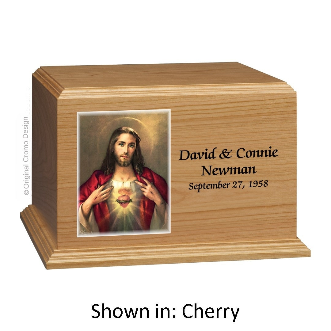 Catholic cremation urn with Saint Patrick  Wood finish by Cromo NB