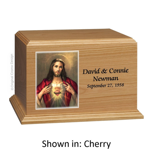 Catholic cremation urn with Saint Patrick  Wood finish by Cromo NB